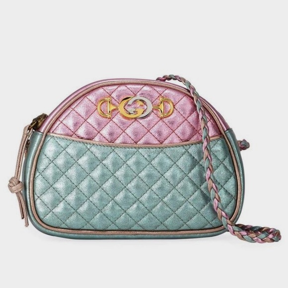 Gucci Handbags - Gucci Trapuntata Mini Quilted Metallic Pink + Blue Leather Crossbody Bag